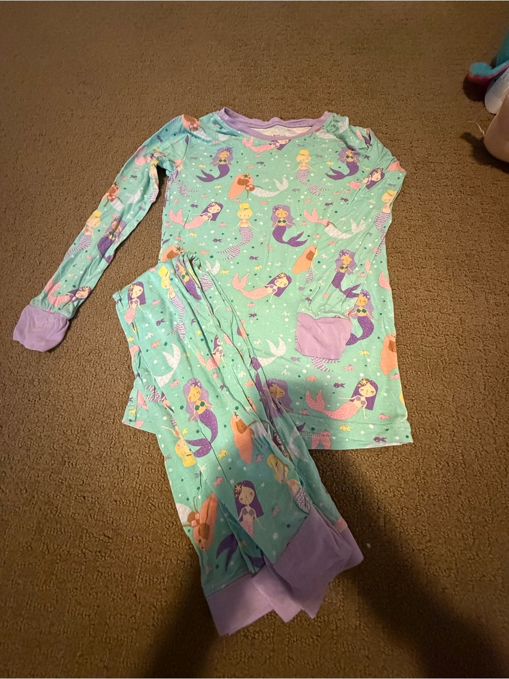 Little Sleepies Mint Green Mermaid Print Pajama Set with Lavender Trim
